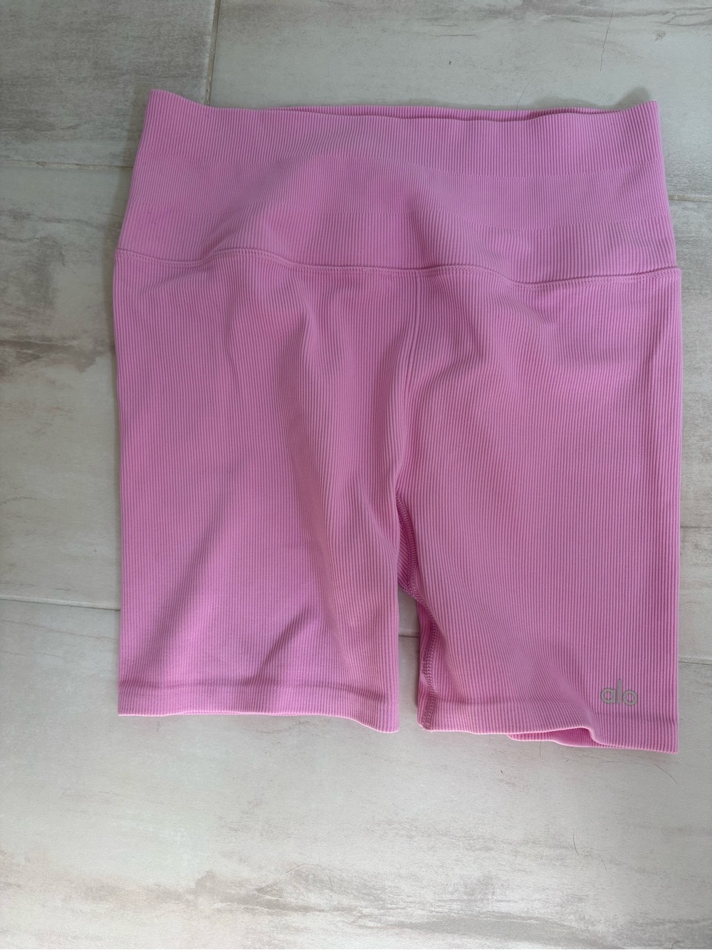 ALO Pink Ribbed High-Waist Bike Shorts